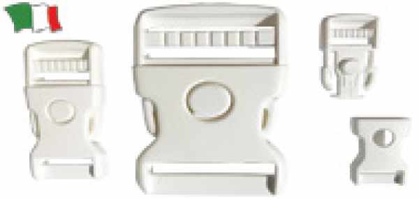 FIBBIA A SCATTO CON SICUREZZA MM.25 NYLON BIANCA